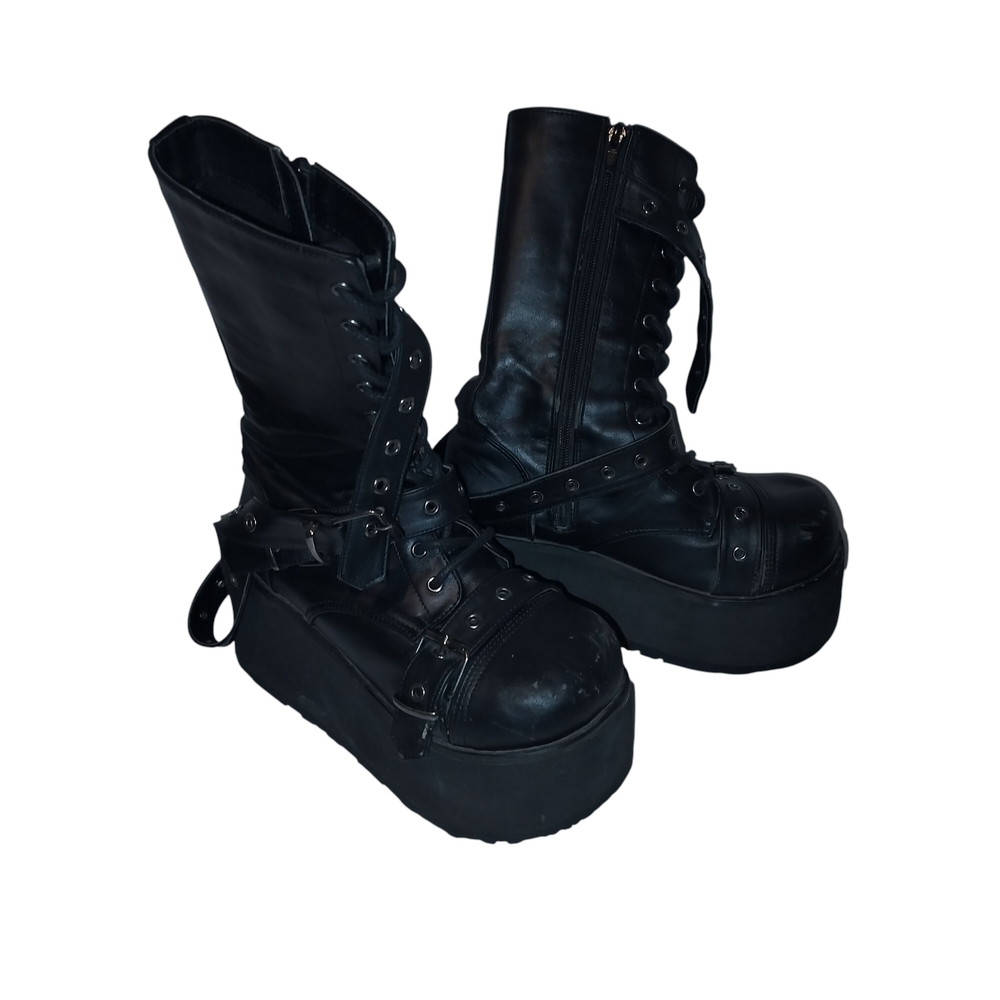 Demonia Trashville 205 Black Platform Boots, Size 7